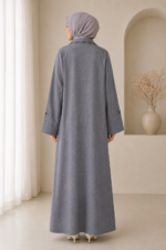 Grey Floral Embroidered Lapel Abaya - Image 2