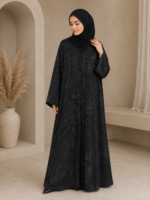 Charcoal Marble Print V-Neck Abaya - Image 4