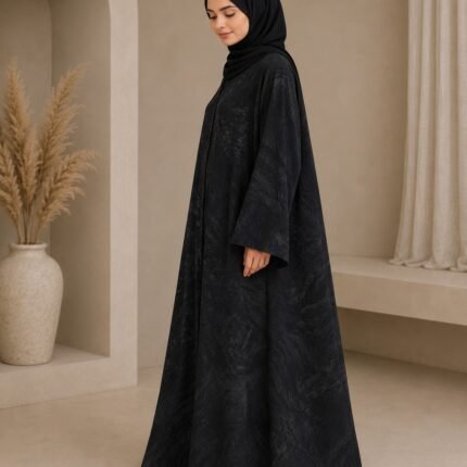 Charcoal Marble Print V-Neck Abaya