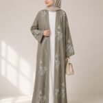 Sage Green Botanical Embroidered Linen-Look Abaya