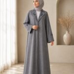 Grey Floral Embroidered Lapel Abaya